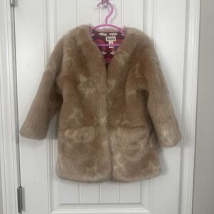 Hatley Faux Fur Star Coat with Rainbow Lining Kids Size 4